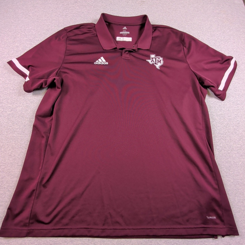 Adidas Texas AM Aggies Mens 2XL Maroon Climacool Polo Shirt DX7267-AZB001